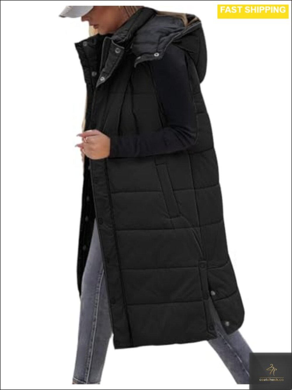 Quilted Puffer Vest Sleeveless Full-Zip Hooded Warm Gilet